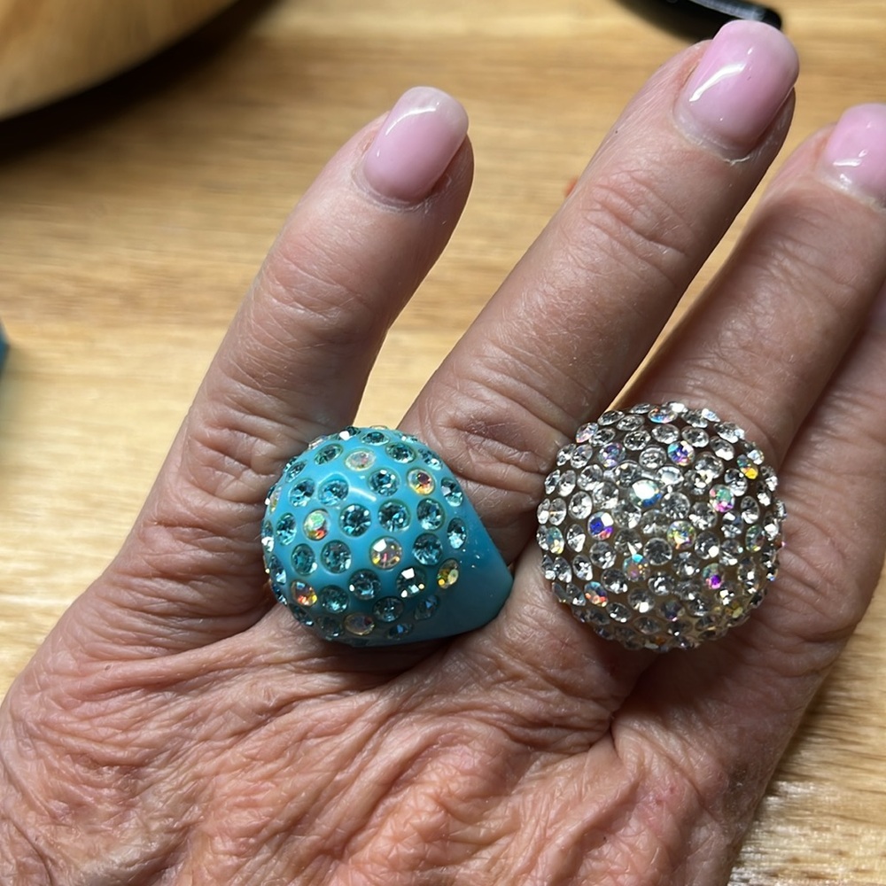 2 Silver Crystal Studded Women's Rings